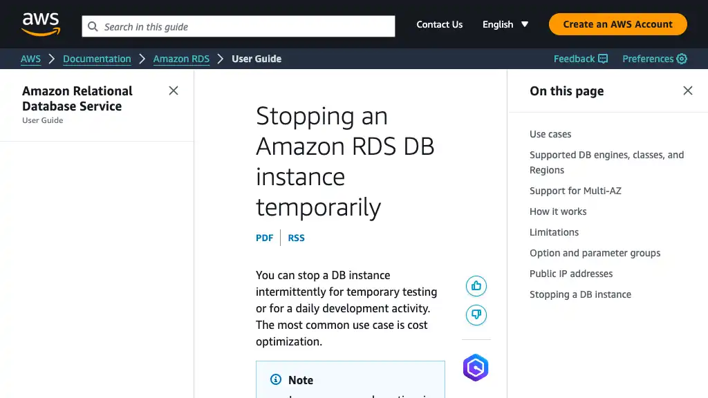 Stopping an Amazon RDS DB instance temporarily - Amazon Relational Database Service