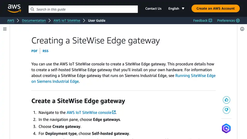 Creating a SiteWise Edge gateway - AWS IoT SiteWise