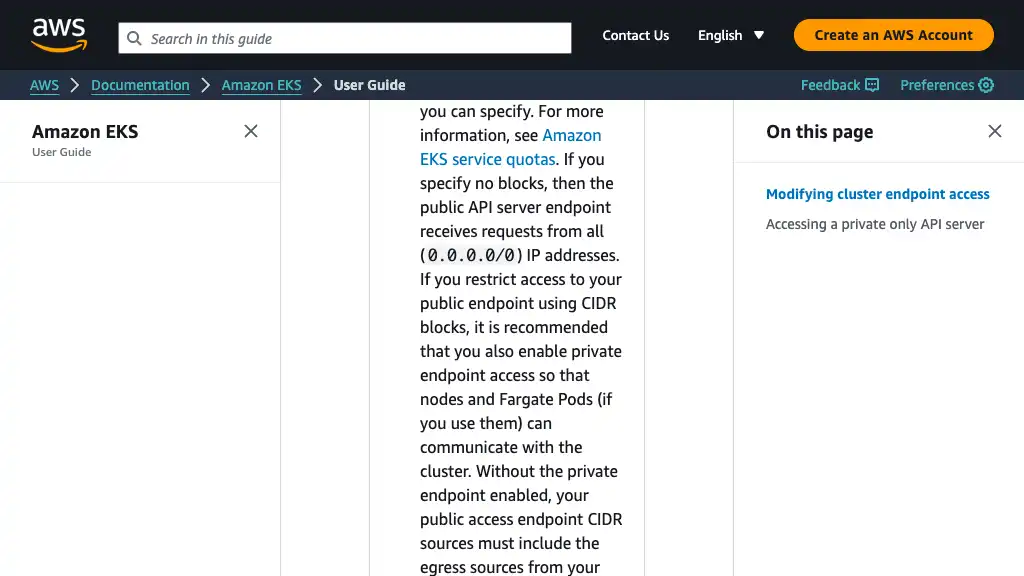 Amazon EKS cluster endpoint access control - Amazon EKS