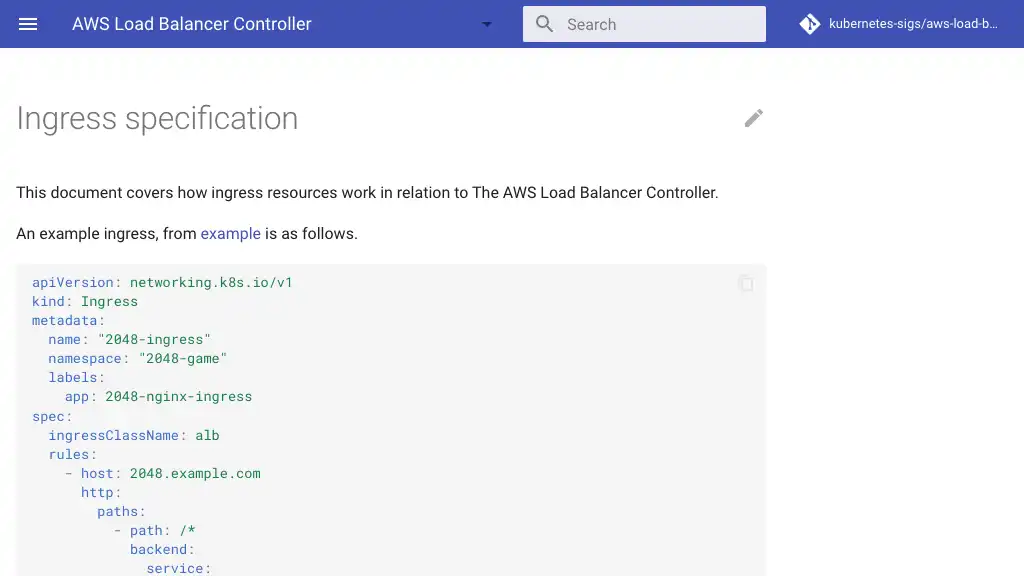 Specification - AWS Load Balancer Controller