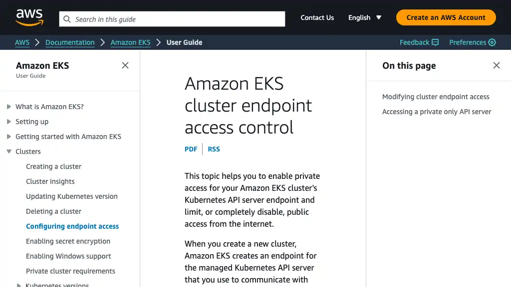 Amazon EKS cluster endpoint access control - Amazon EKS