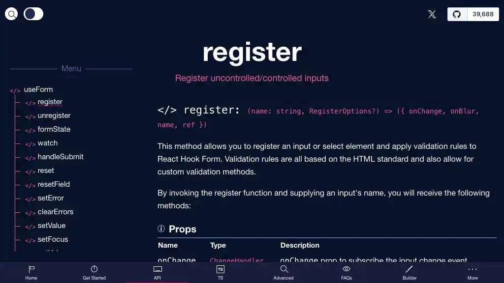 useForm - register