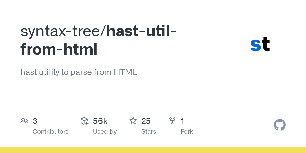 GitHub - syntax-tree/hast-util-from-html: hast utility to parse from HTML