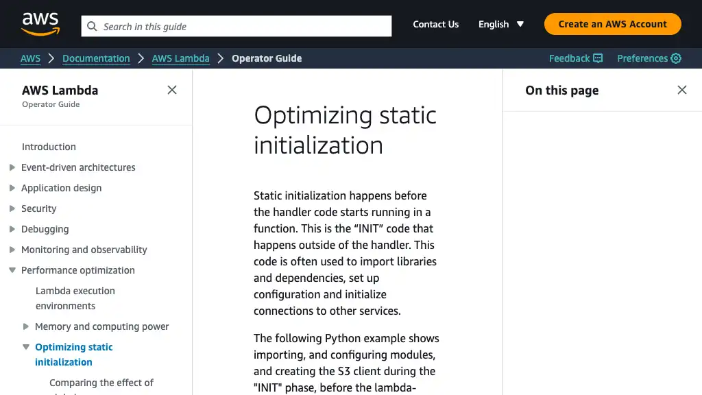 Optimizing static initialization - AWS Lambda