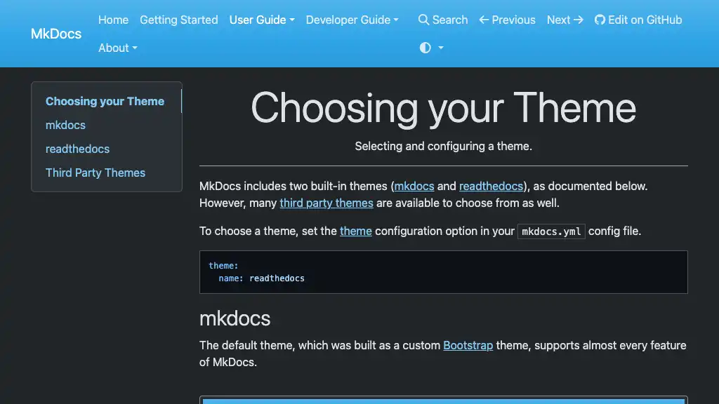 Choosing Your Theme - MkDocs