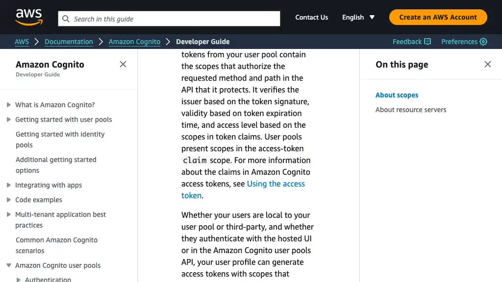 OAuth 2.0 scopes and API authorization with resource servers - Amazon Cognito