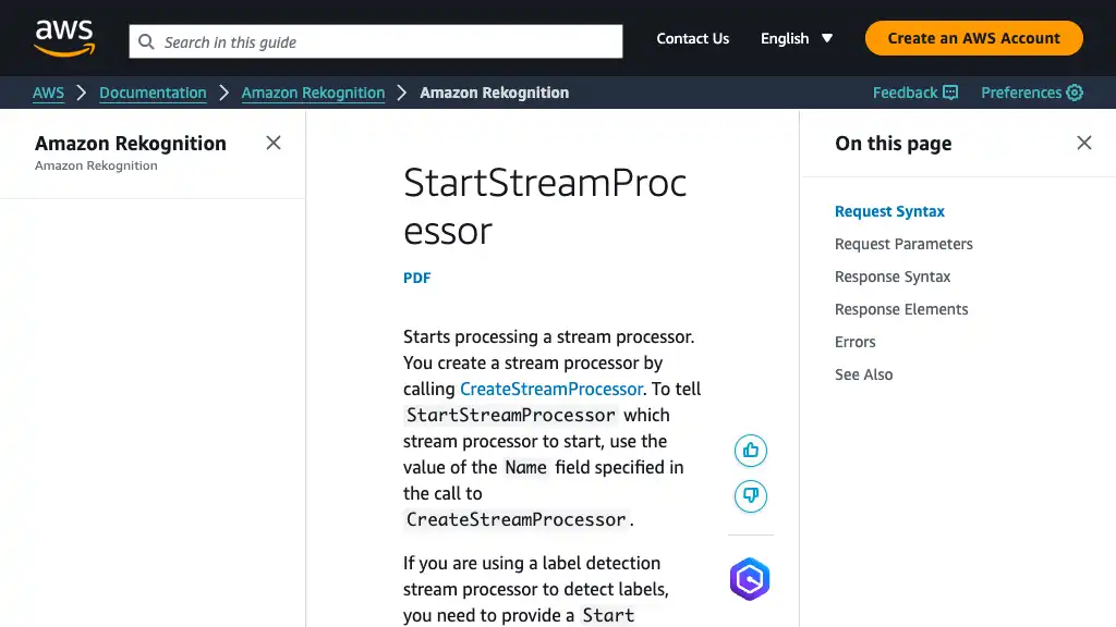 StartStreamProcessor - Amazon Rekognition